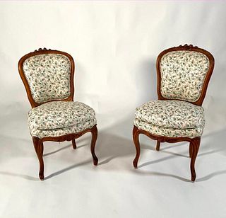 Pair of Upholstered French Carved Chairs