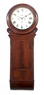An English Mahogany Wall Clock, Height 56 inches