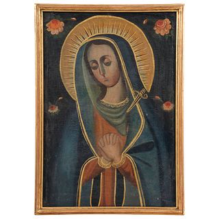 Virgen Dolorosa. México, SXIX. Óleo sobre tela. 60 x 41.5 cm