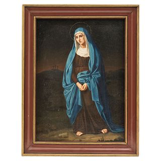 Virgen de la Soledad. México, SXIX. Óleo sobre tela. 58 x 44.5 cm