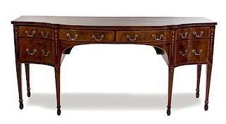 * A George III Mahogany and Satinwood Inlaid Sideboard, LAST QUARTER 18TH CENTURY, Height 37 x width 81 x depth 31 1/4 inches.