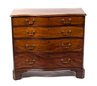 A George III Mahogany Chest of Drawers, Height 35 3/4 x width 40 x depth 21 1/4 inches.