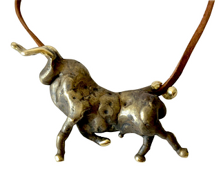 Michael Schwade Torch Welded Sculptural Bronze Bull Pendant Necklace