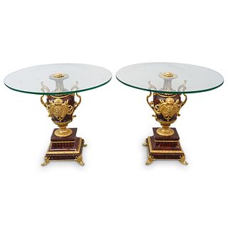 Empire Style Rouge Marble & Gilt Bronze Urns Tables
