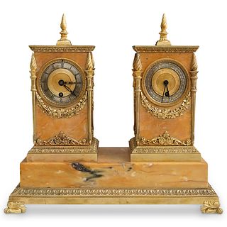 French Empire "Lesieur Paris" Bronze Mantle Clock & Calender