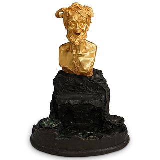 Signed Bronze Satyr Inkwell