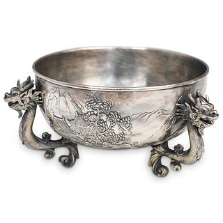 Chinese Export Leeching Silver Centerpiece Dragon Bowl