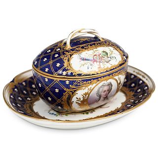 Antique Sevres "Marie Antoinette" Porcelain Lidded Bowl and Dish
