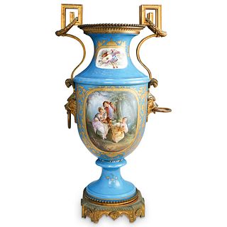 Large Antique Sevres Porcelain and Bronze Urn