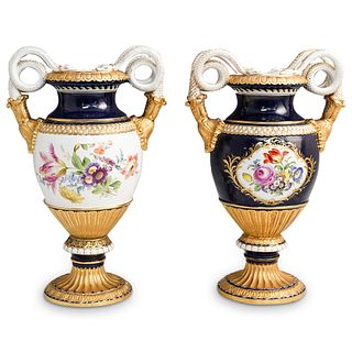 Pair Of Meissen Serpentine Porcelain Urns