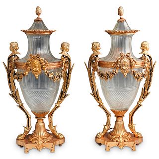 Pair of Baccarat Crystal and Gilt Bronze Urns