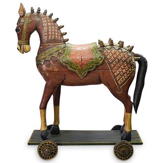 Monumental Indian Polychrome Temple Horse