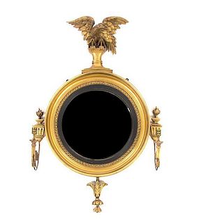 * A George III Style Giltwood Bull's Eye Girandole Mirror, Height 35 x width 22 inches.
