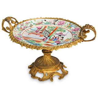 Chinoiserie Porcelain and Bronze Compote