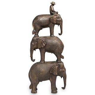 Three Elephants Bronze Sculpture