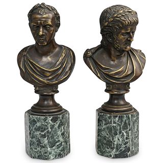 (2 Pc) Julius Caesar & Emperor Nero Bust Bronzes