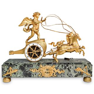 Antique French "Cupid Chariot" Bronze & Marble Clock