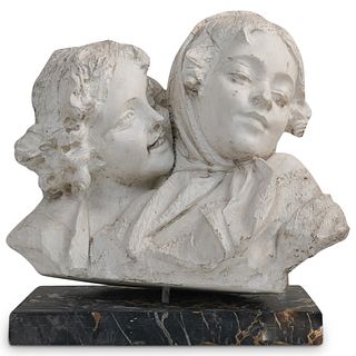 Stone Carved "Mother with Child" Bust Sculpture