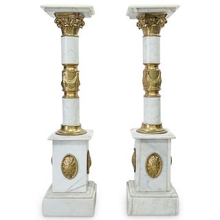 Neoclassical Style White Marble & Bronze Pedestals