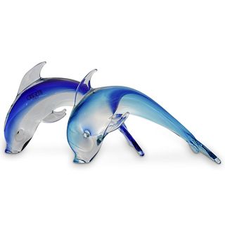 (2 Pc) Oggetti Murano Dolphin Figurines