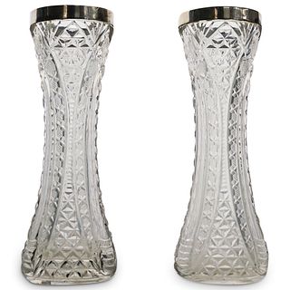 (3 Pc) Group of Crystal Cut and Sterling Vases