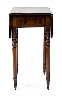 * An English Mahogany Pembroke Table, Height 27 1/2 x width 15 x depth 24 inches.