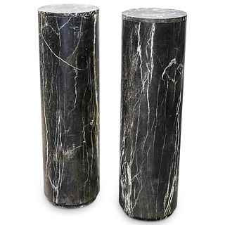 Veined Black & White Italian Marble Columns