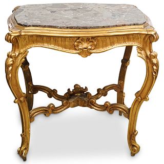 French Gilt Wood & Marble Table