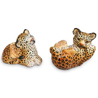 (2Pc) Vintage Italian Ceramic Leopards