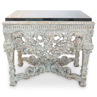 Carved Gesso Wood Marble Console Table