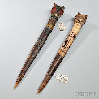 Two New Guinea Carved Bone Daggers