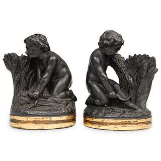 Pair of Italian Borghese Black Putti Bookends