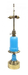 An Opaline Glass Lamp, Height overall 27 1/4 inches.
