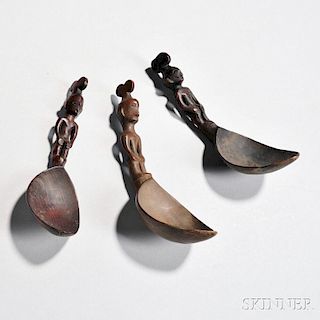 Three Philippine Carved Wood Spoons