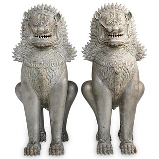 (2 Pc) Cambodian Foo Dog Lion Bronze