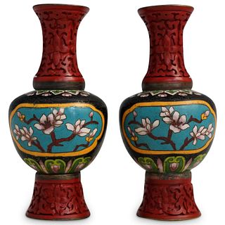Chinese Cinnabar & Cloisonne Enamel Vases