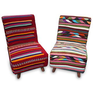 (2 Pc) Tunisian Margoum Upholstered Chairs
