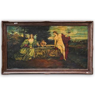 Antique Renaissance Style Large Oil Painting