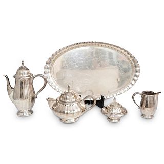 (5 Pc) Antique German WMF Silver Plated Tea Set