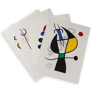 (4 Pc) After Joan Miro Offset Color Lithographs