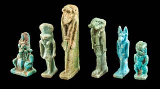 6 Egyptian Glazed Faience Pendants of Deities