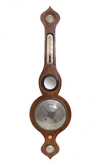 * An English Fruitwood Wheel Barometer, Height 37 inches.