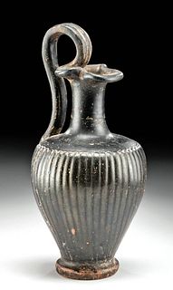 Greek Apulian Glazed Pottery Trefoil Oinochoe w/ Ribs