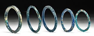 5 Roman / Byzantine Glass Bracelets - Blue & Silver