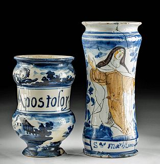 17th C. Western European Pottery Apothecary Jars (pr)