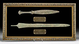 Framed Canaanite Bronze Dagger & Ugarit Bronze Sword