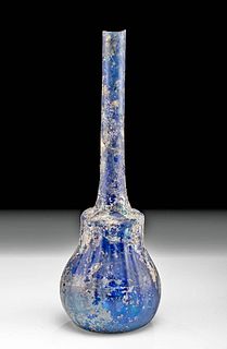 10th C. Islamic Glass Flask - Indigo Hue
