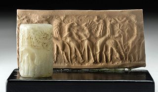 Sumerian Calcite Cylinder Sear, ex Erlenmyer Collection