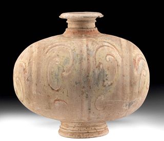 Chinese Han Dynasty Polychrome Cocoon Jar