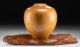20th C. Japanese Wood Vase & Platform Sculpture